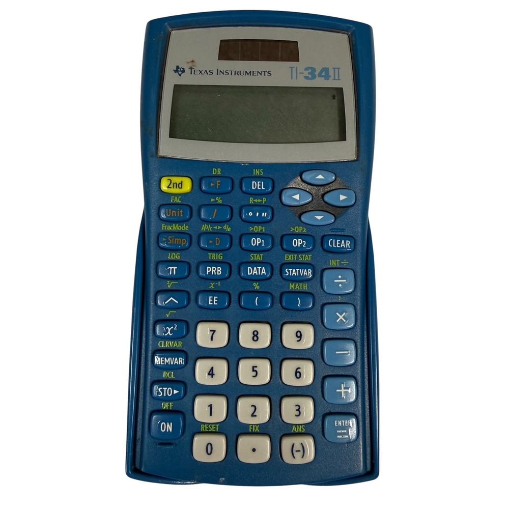 Texas Instruments TI-34 II Scientific Calculator Blue Solar Math Study